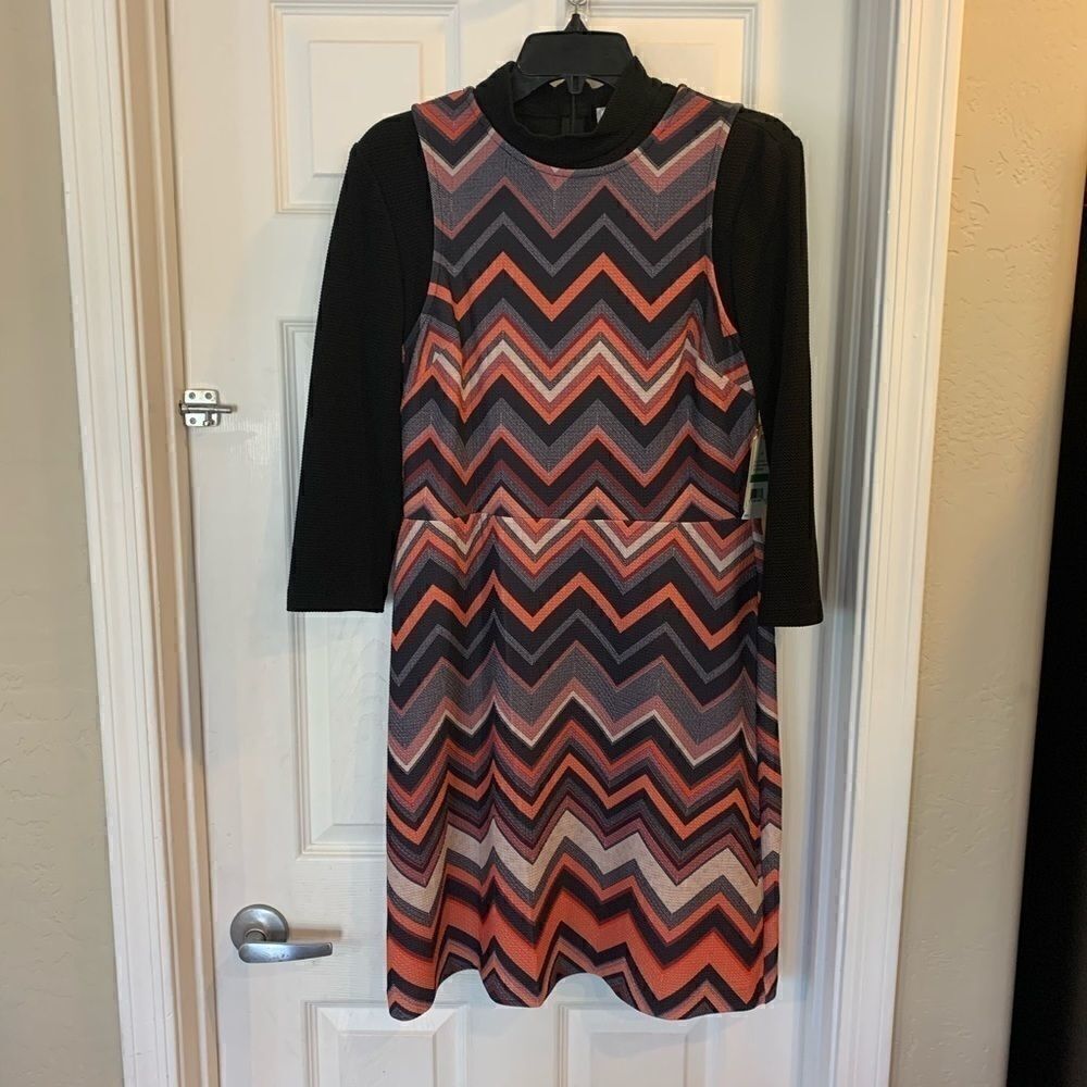 ECI New York Orange and Black Chevron Print Dress